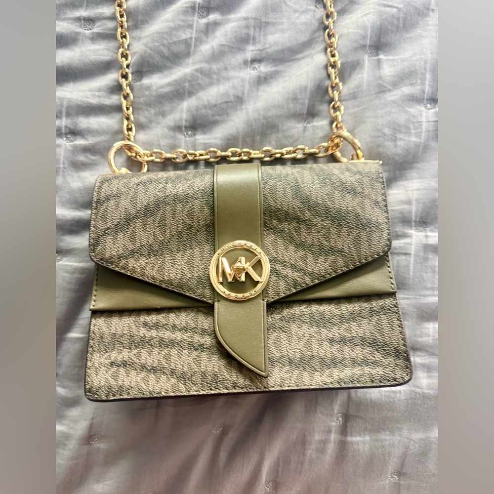 Michael Kors Olive Green and Gold Crossbody Bag